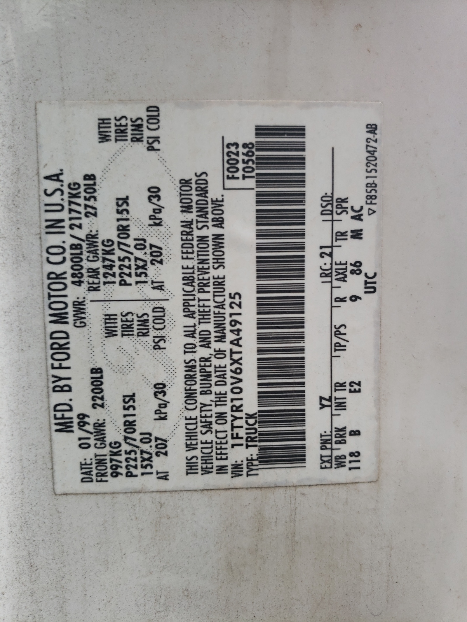 1FTYR10V6XTA49125 1999 Ford Ranger