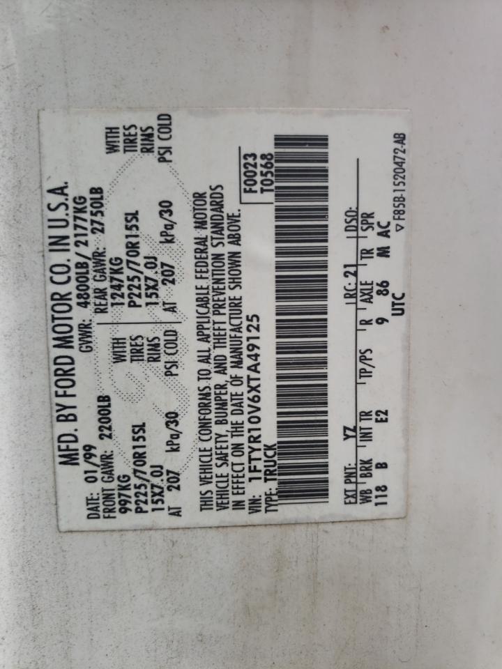 1999 Ford Ranger VIN: 1FTYR10V6XTA49125 Lot: 54151924