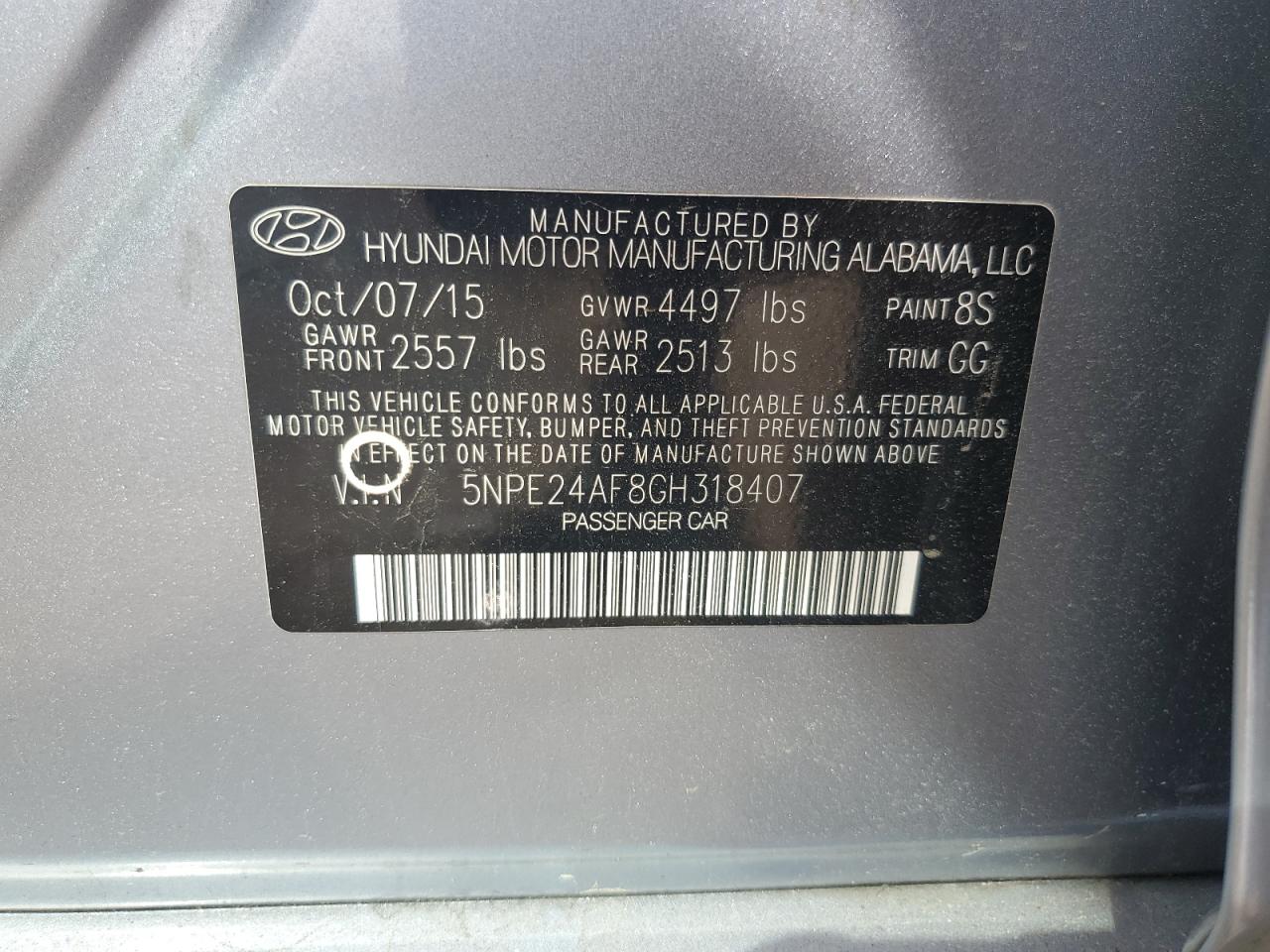 2016 Hyundai Sonata Se VIN: 5NPE24AF8GH318407 Lot: 53609314