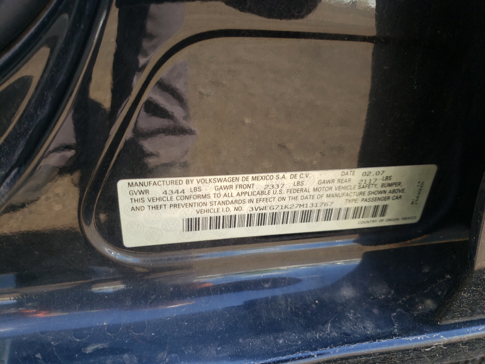 3VWEG71K27M131767 2007 Volkswagen Jetta Wolfsburg