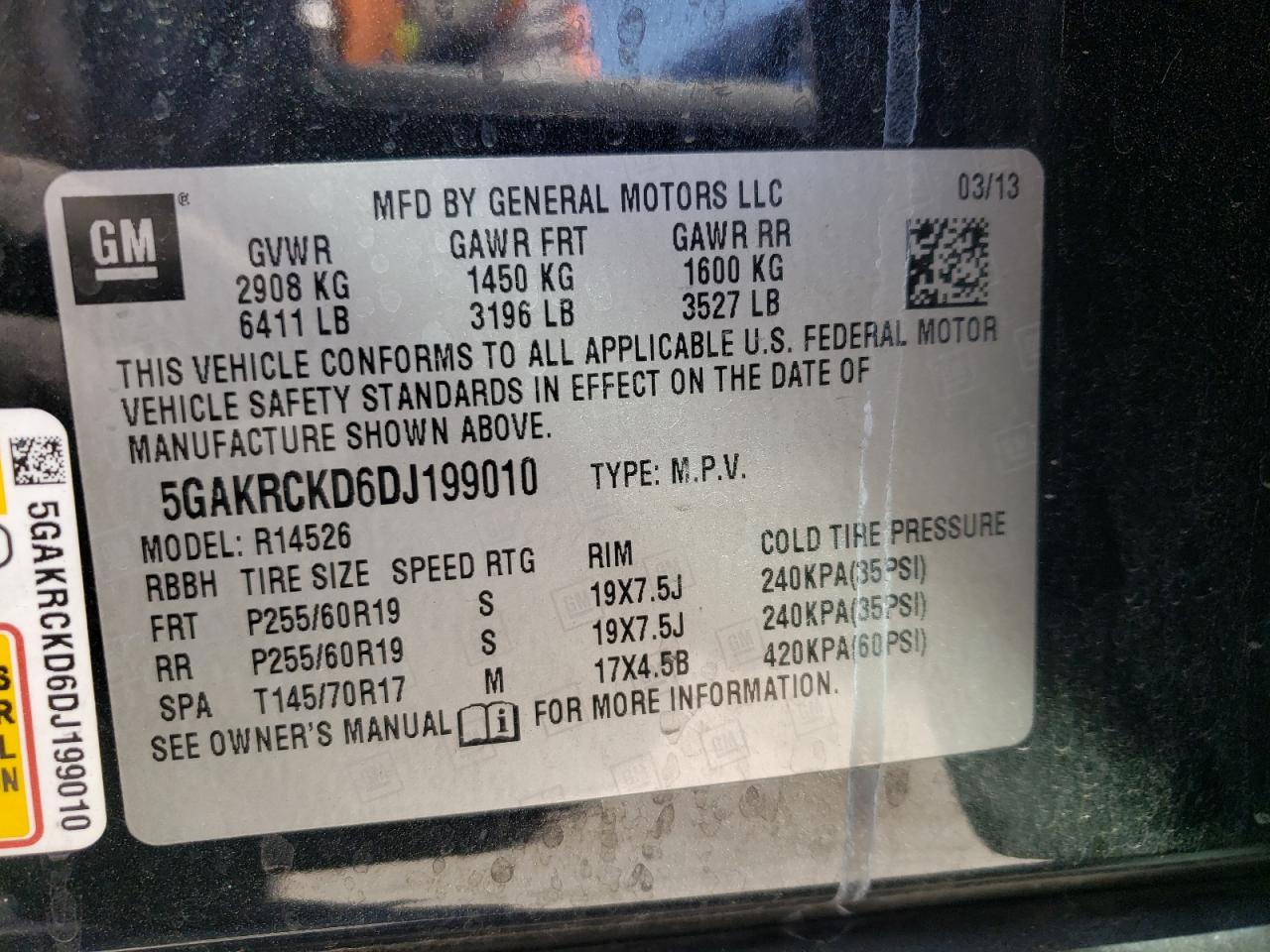 5GAKRCKD6DJ199010 2013 Buick Enclave