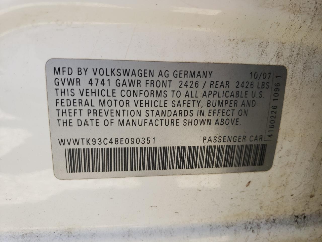 2008 Volkswagen Passat Wagon Lux VIN: WVWTK93C48E090351 Lot: 55560994