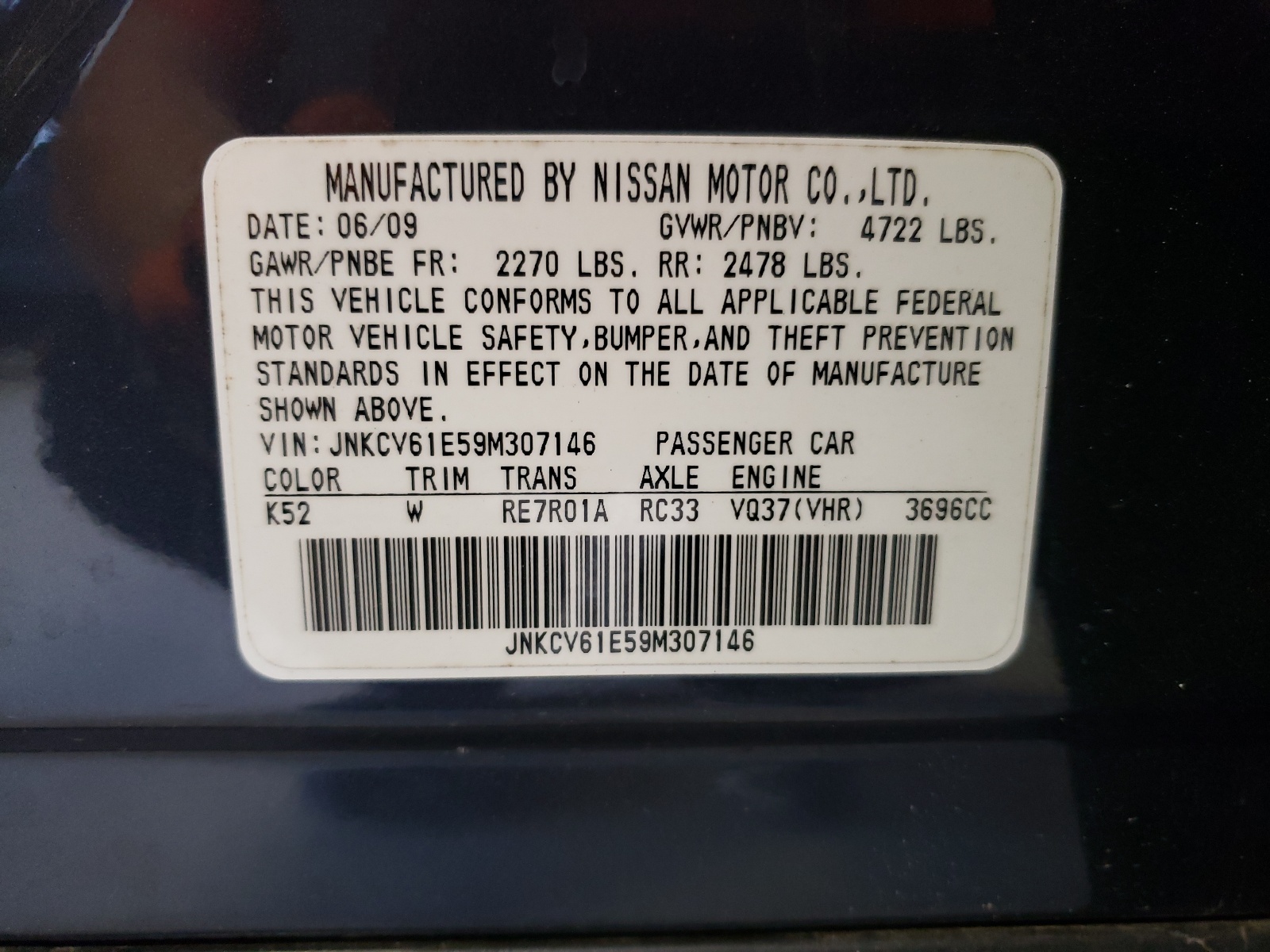 JNKCV61E59M307146 2009 Infiniti G37 Base