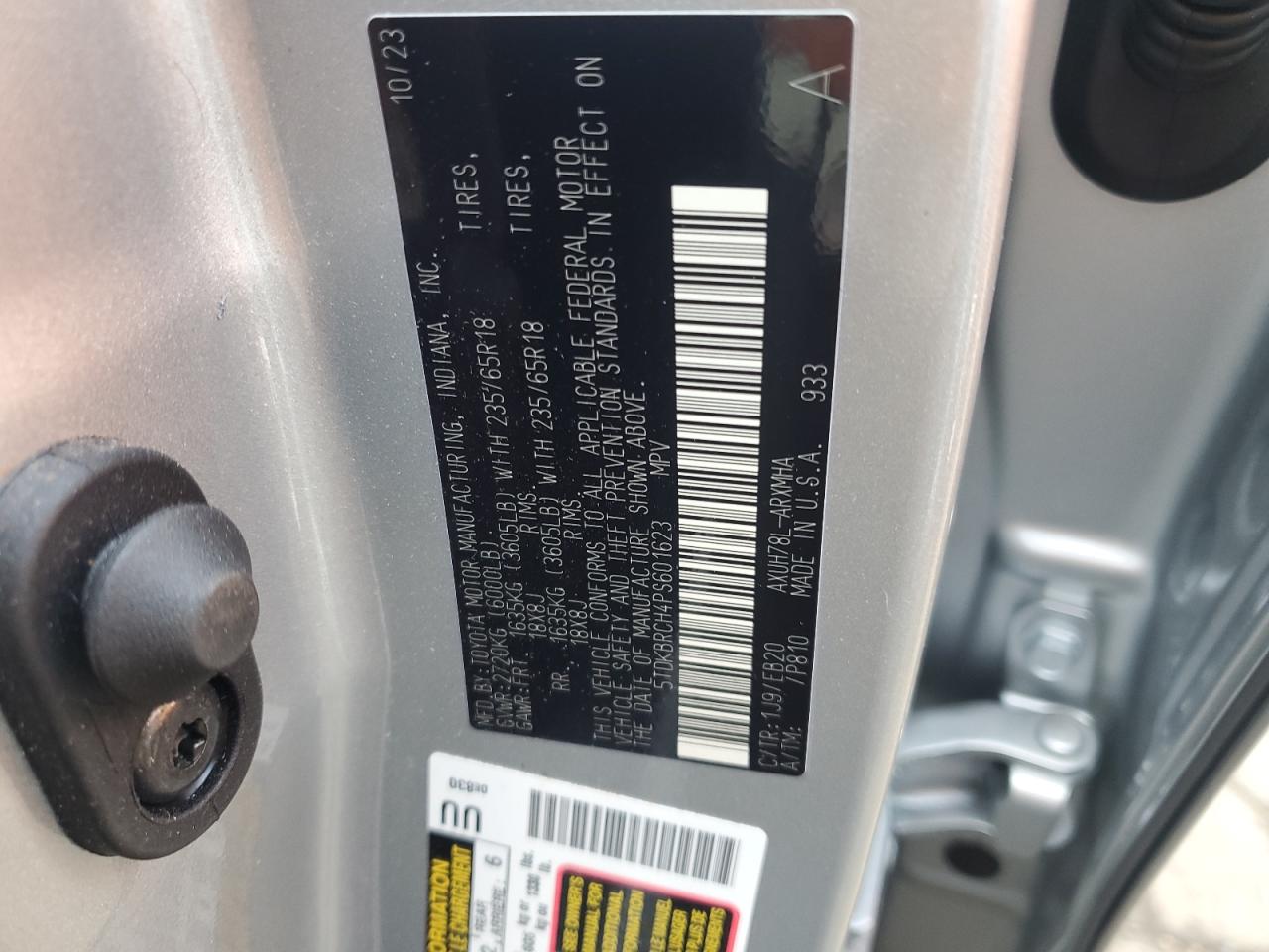 2023 Toyota Highlander Hybrid Xle VIN: 5TDKBRCH4PS601623 Lot: 55835734