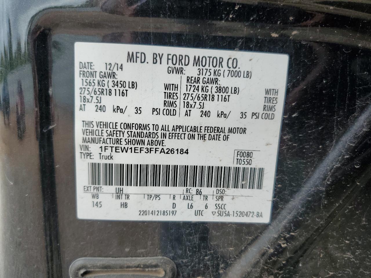 1FTEW1EF3FFA26184 2015 Ford F150 Supercrew