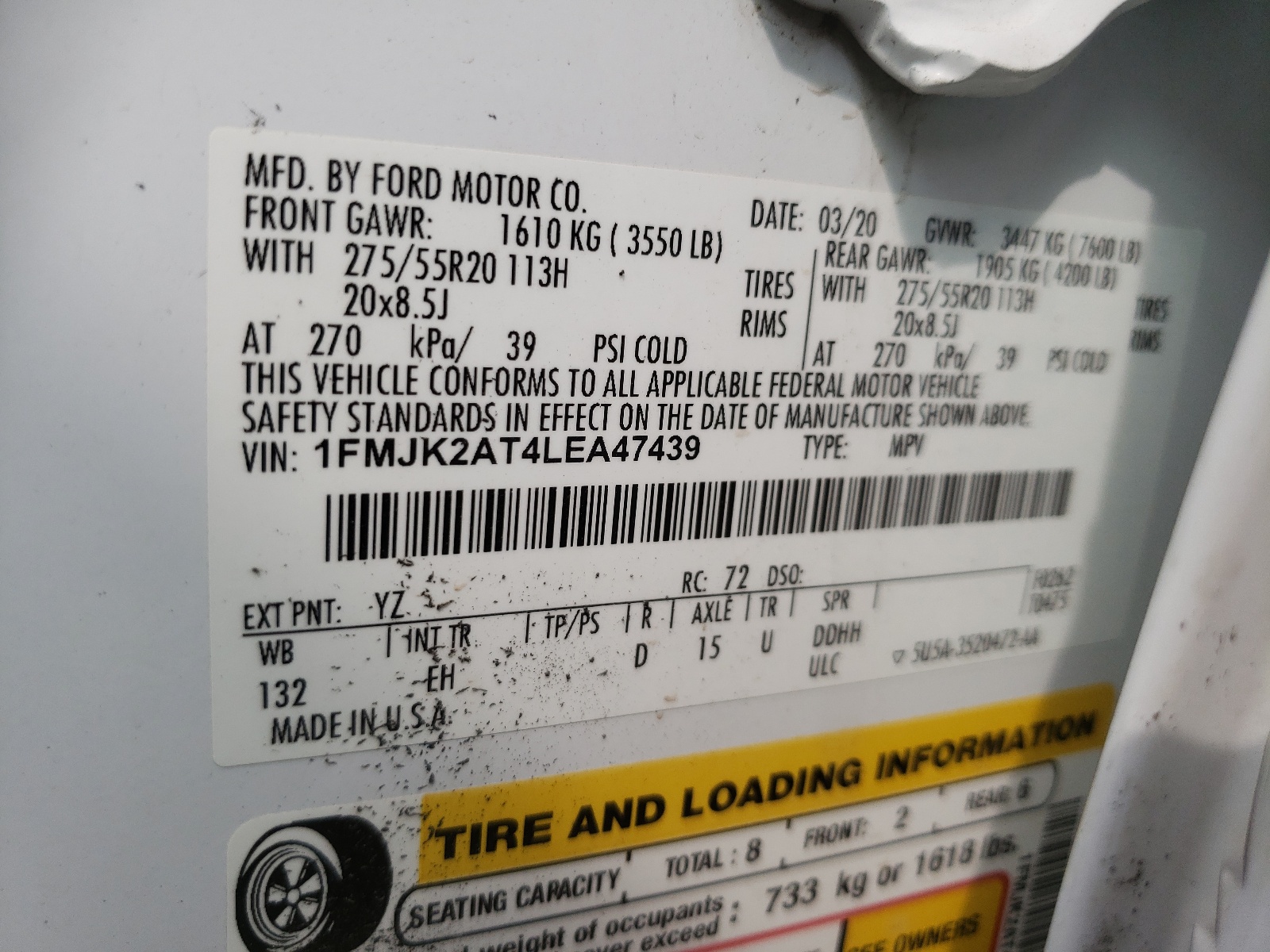 1FMJK2AT4LEA47439 2020 Ford Expedition Max Limited