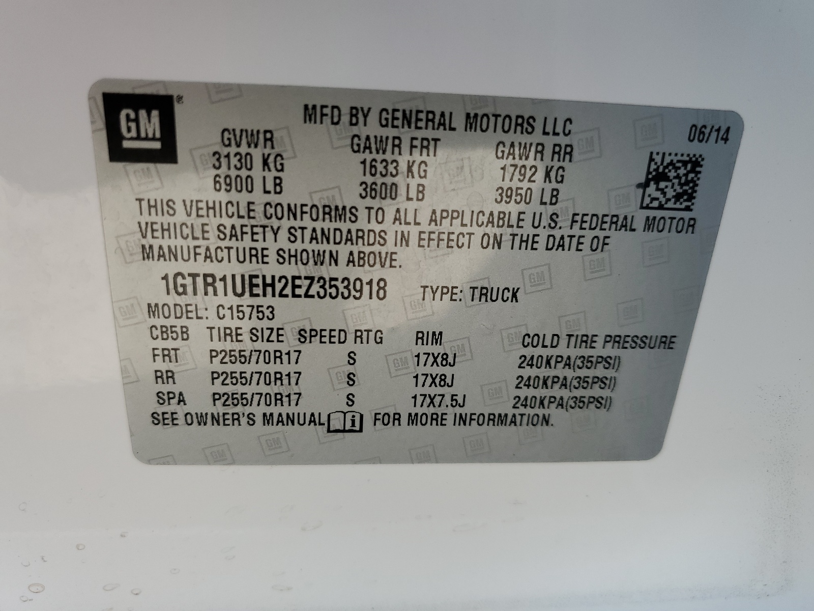 1GTR1UEH2EZ353918 2014 GMC Sierra C1500 Sle