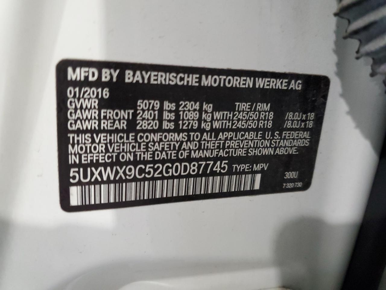 5UXWX9C52G0D87745 2016 BMW X3 xDrive28I