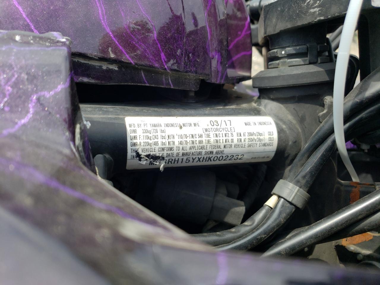 2017 Yamaha Yzfr3 A VIN: MH3RH15YXHK002232 Lot: 60026724