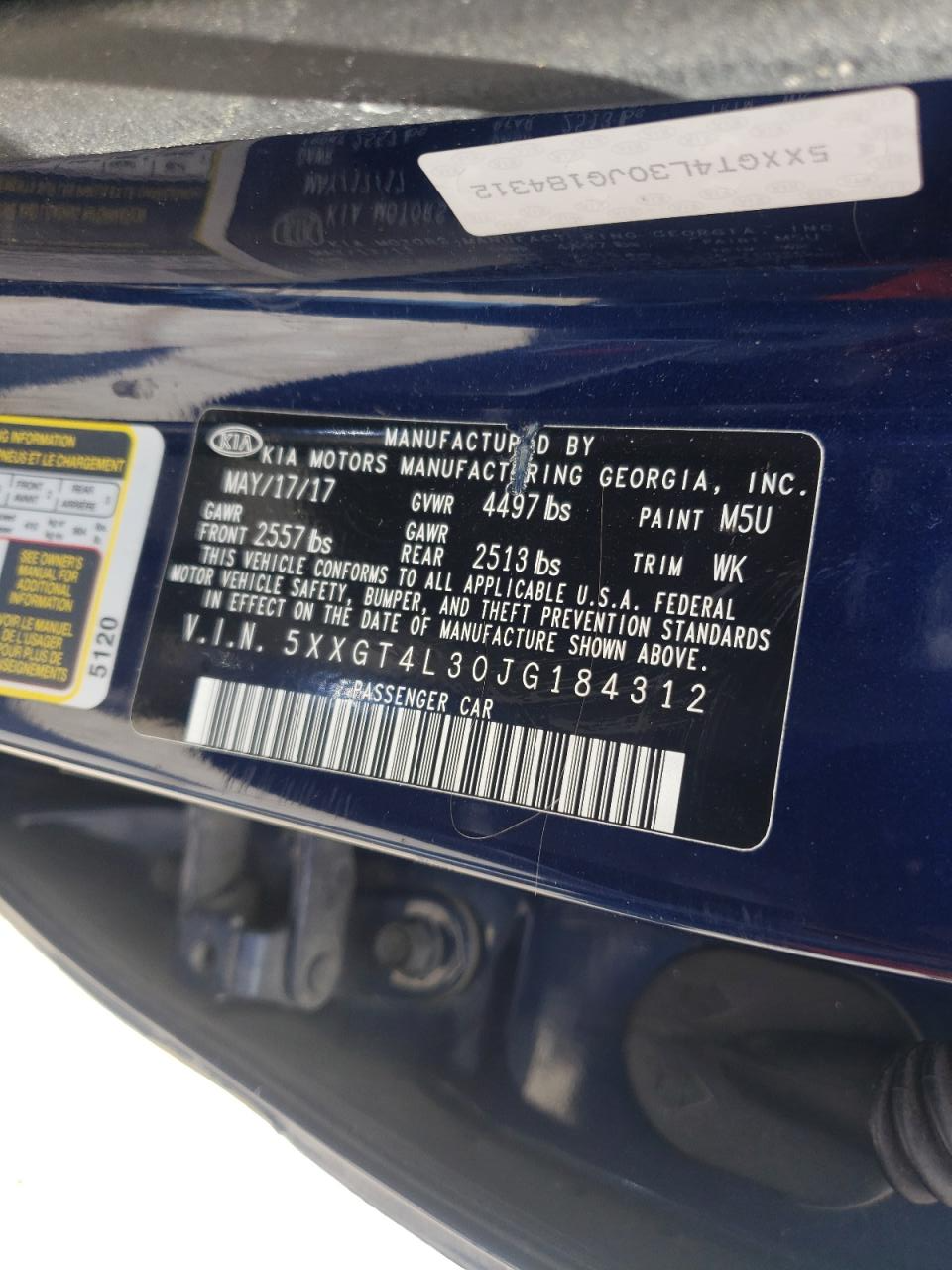 5XXGT4L30JG184312 2018 Kia Optima Lx