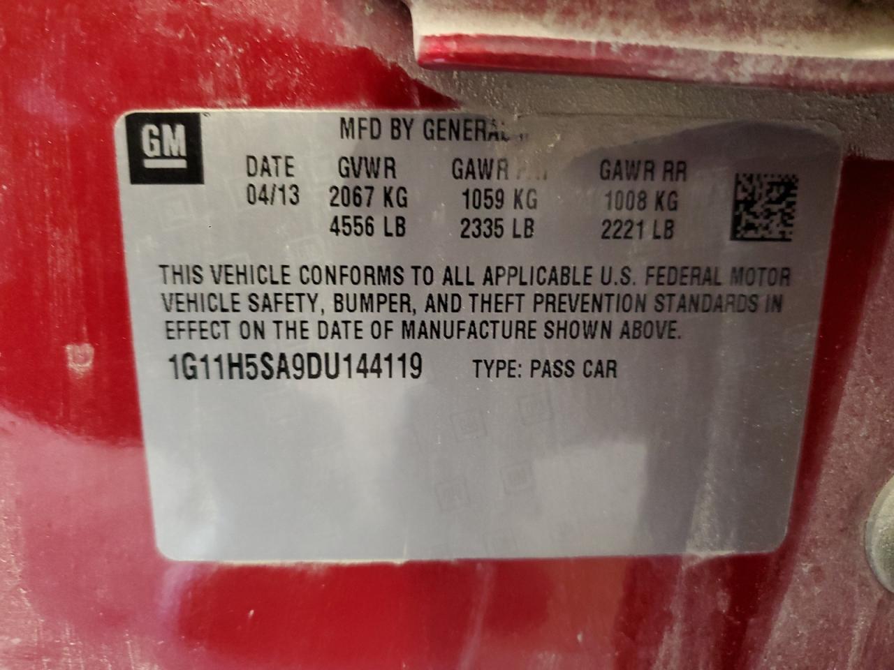 2013 Chevrolet Malibu Ltz VIN: 1G11H5SA9DU144119 Lot: 56620664