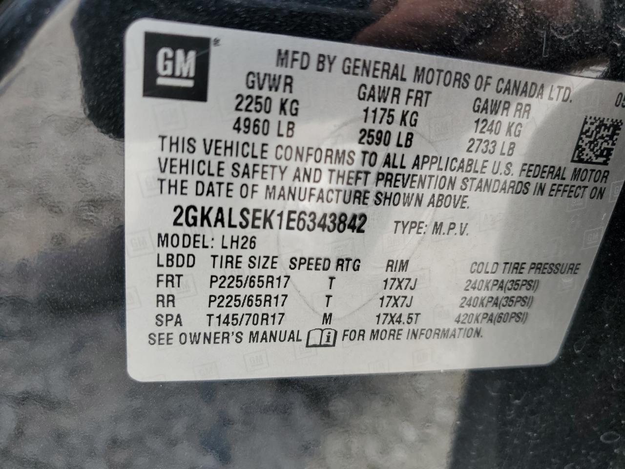 2014 GMC Terrain Slt VIN: 2GKALSEK1E6343842 Lot: 55797444