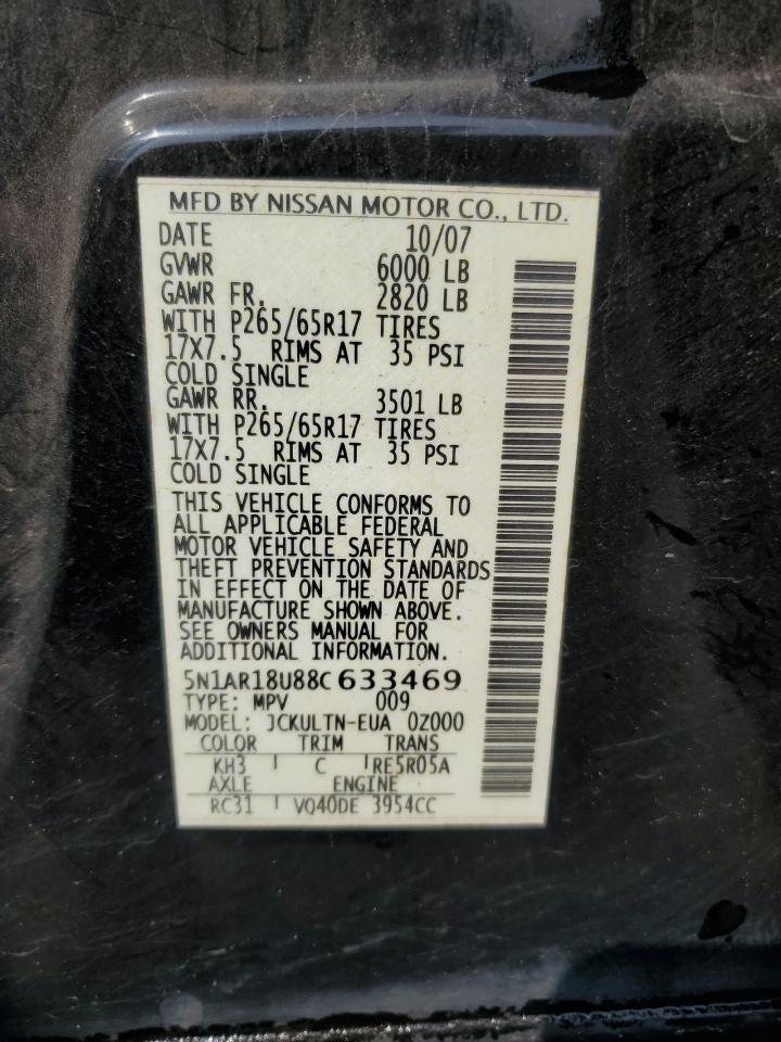 2008 Nissan Pathfinder S VIN: 5N1AR18U88C633469 Lot: 53317524