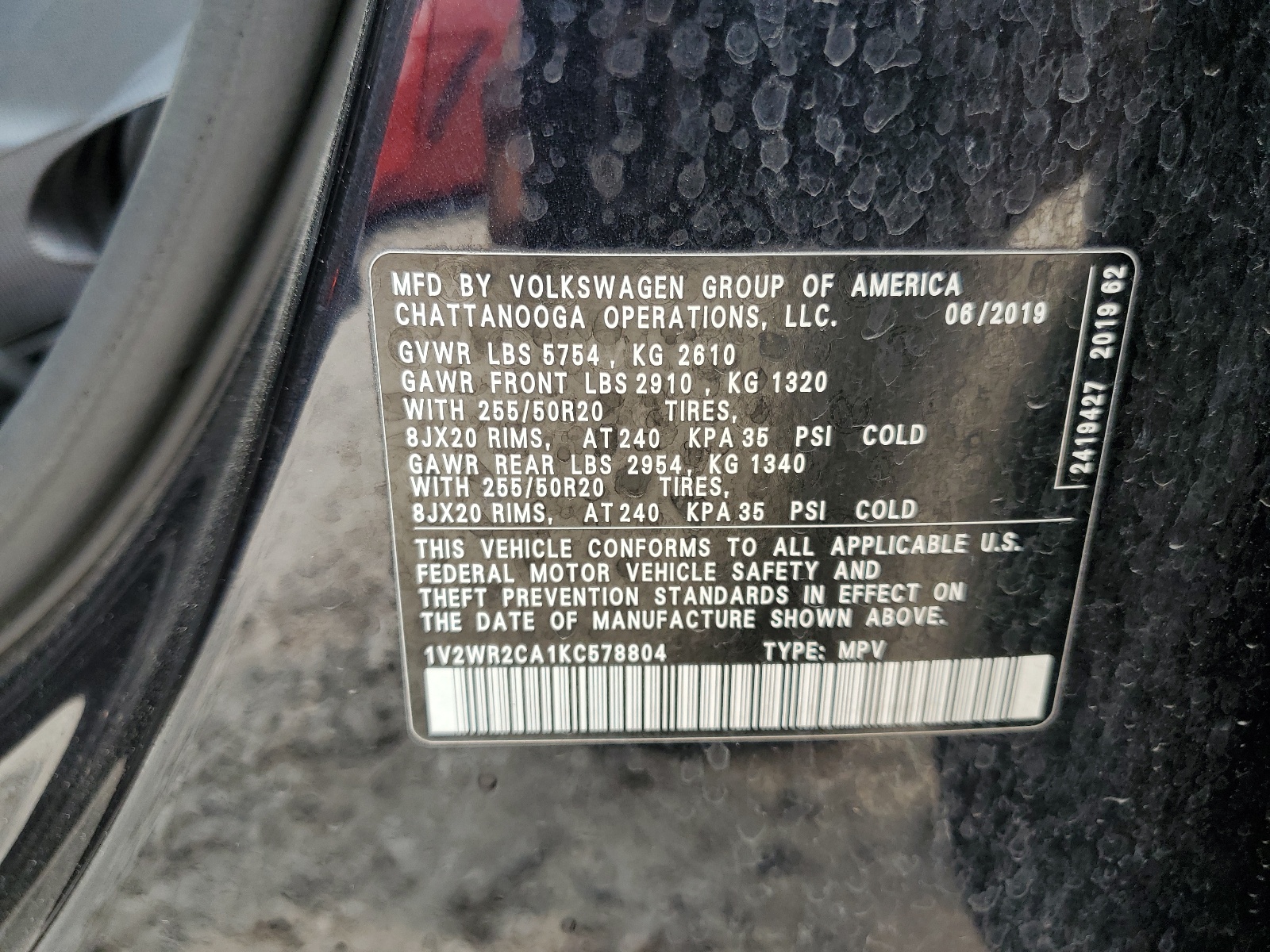 1V2WR2CA1KC578804 2019 Volkswagen Atlas Se