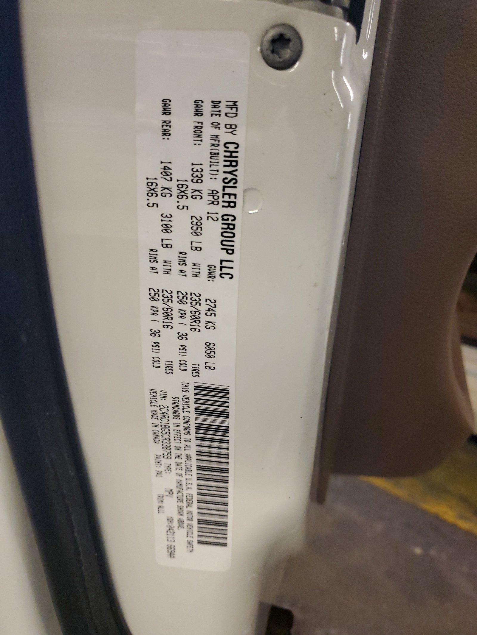 2C4RC1BG5CR338759 2012 Chrysler Town & Country Touring