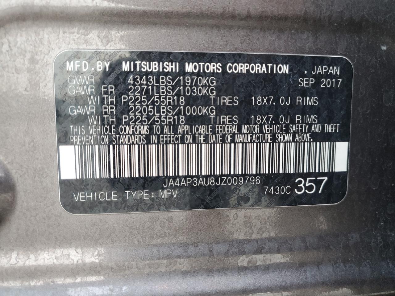 JA4AP3AU8JZ009796 2018 MITSUBISHI OUTLANDER - Image 12