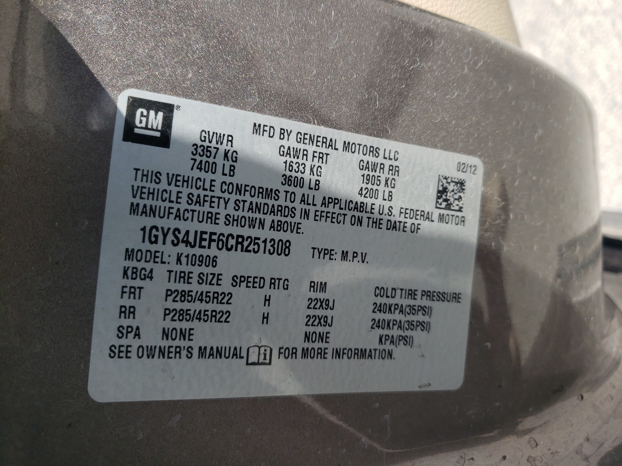 1GYS4JEF6CR251308 2012 Cadillac Escalade Esv Premium