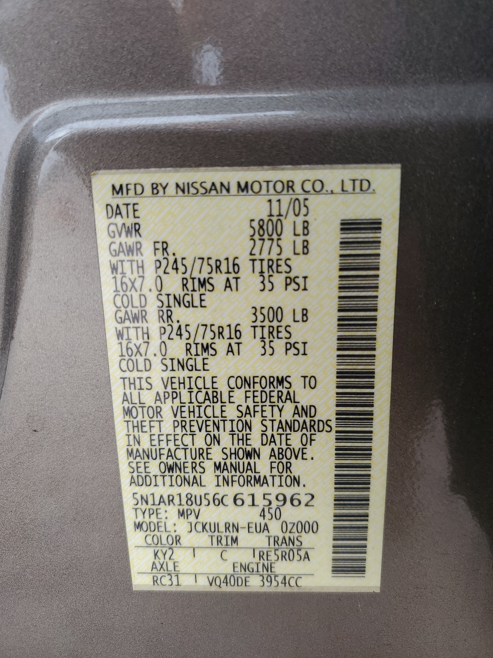 5N1AR18U56C615962 2006 Nissan Pathfinder Le