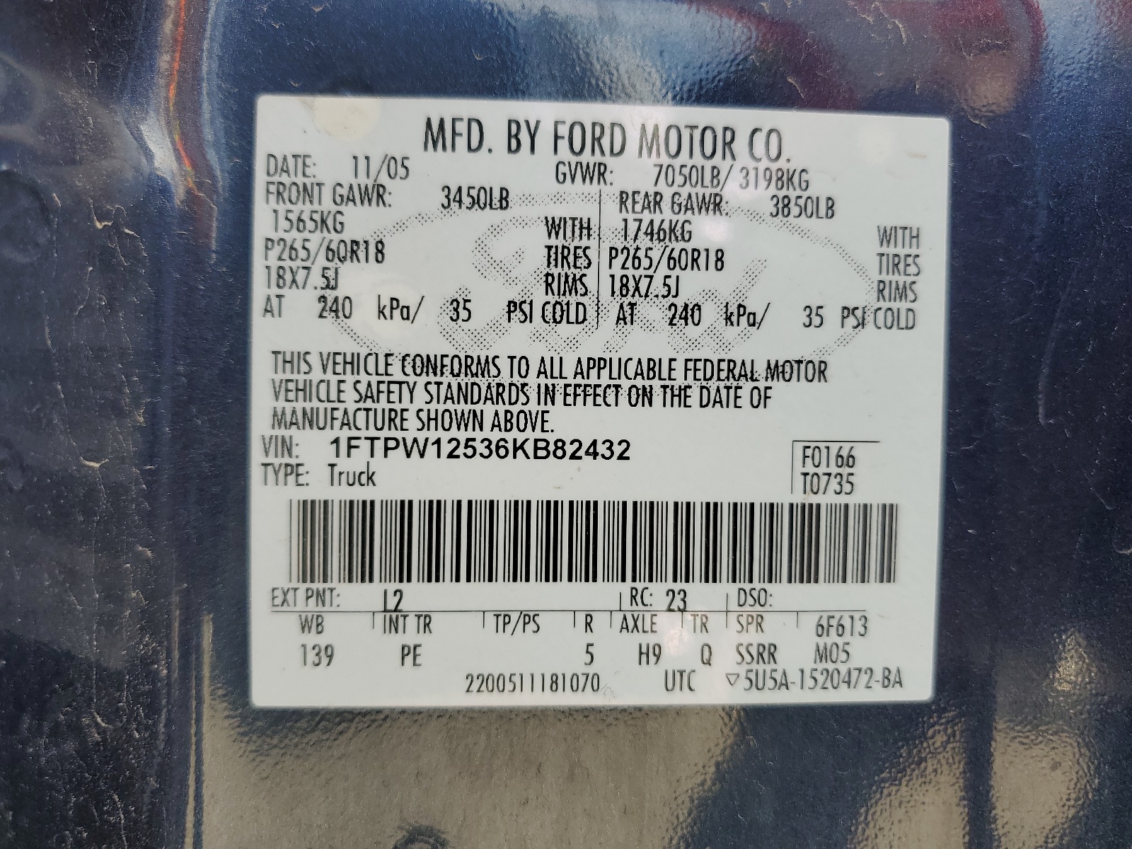 1FTPW12536KB82432 2006 Ford F150 Supercrew