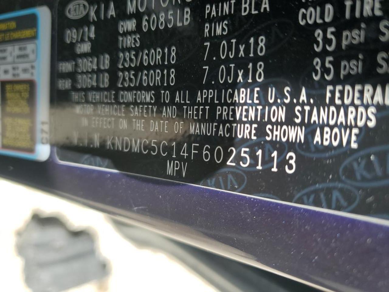 KNDMC5C14F6025113 2015 Kia Sedona Ex