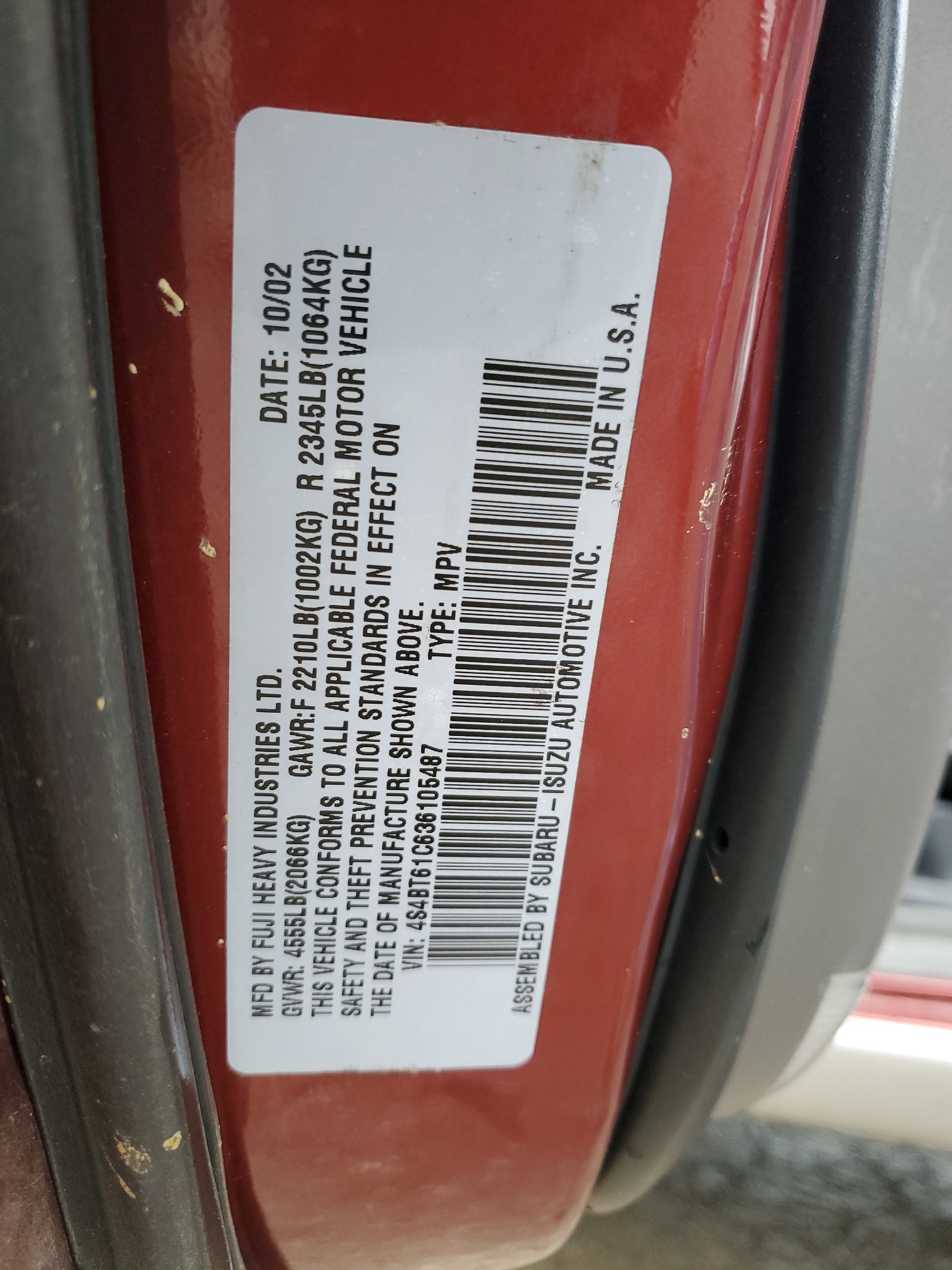 4S4BT61C636105487 2003 Subaru Baja