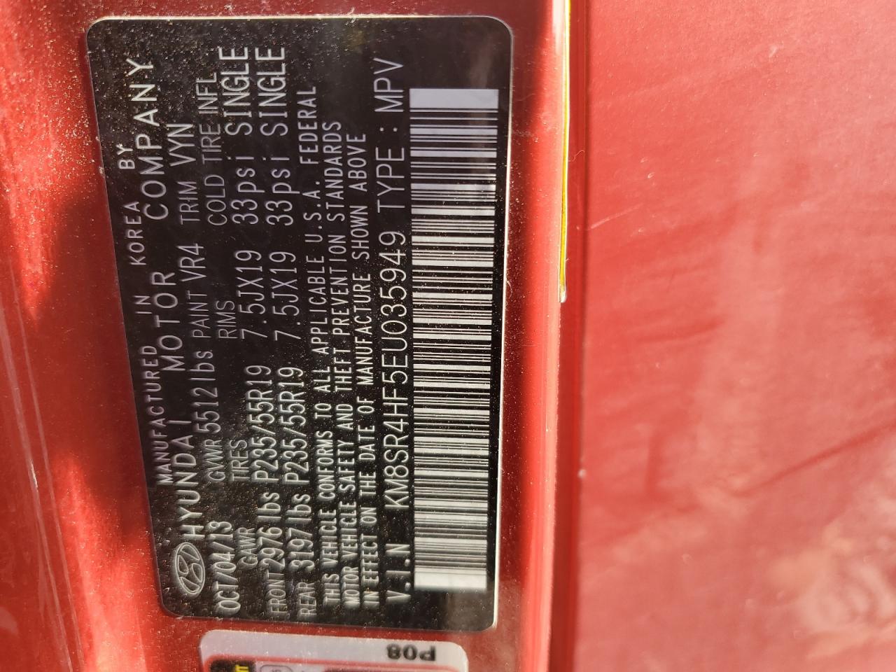 2014 Hyundai Santa Fe Gls VIN: KM8SR4HF5EU035949 Lot: 55880774