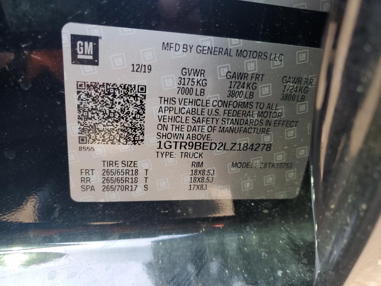 2020 GMC Sierra K1500 Sle VIN: 1GTR9BED2LZ184278 Lot: 55816434