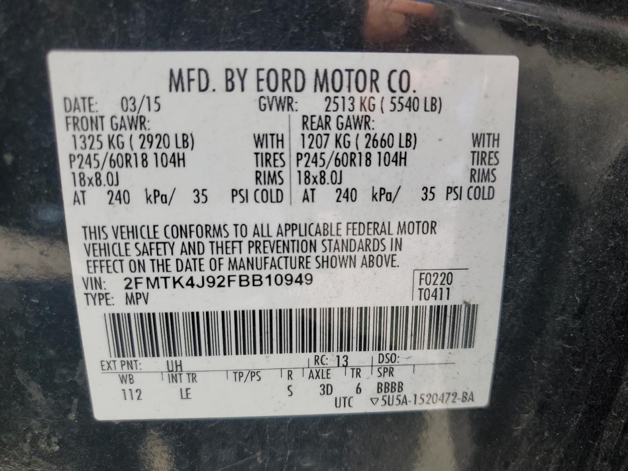 2FMTK4J92FBB10949 2015 Ford Edge Sel