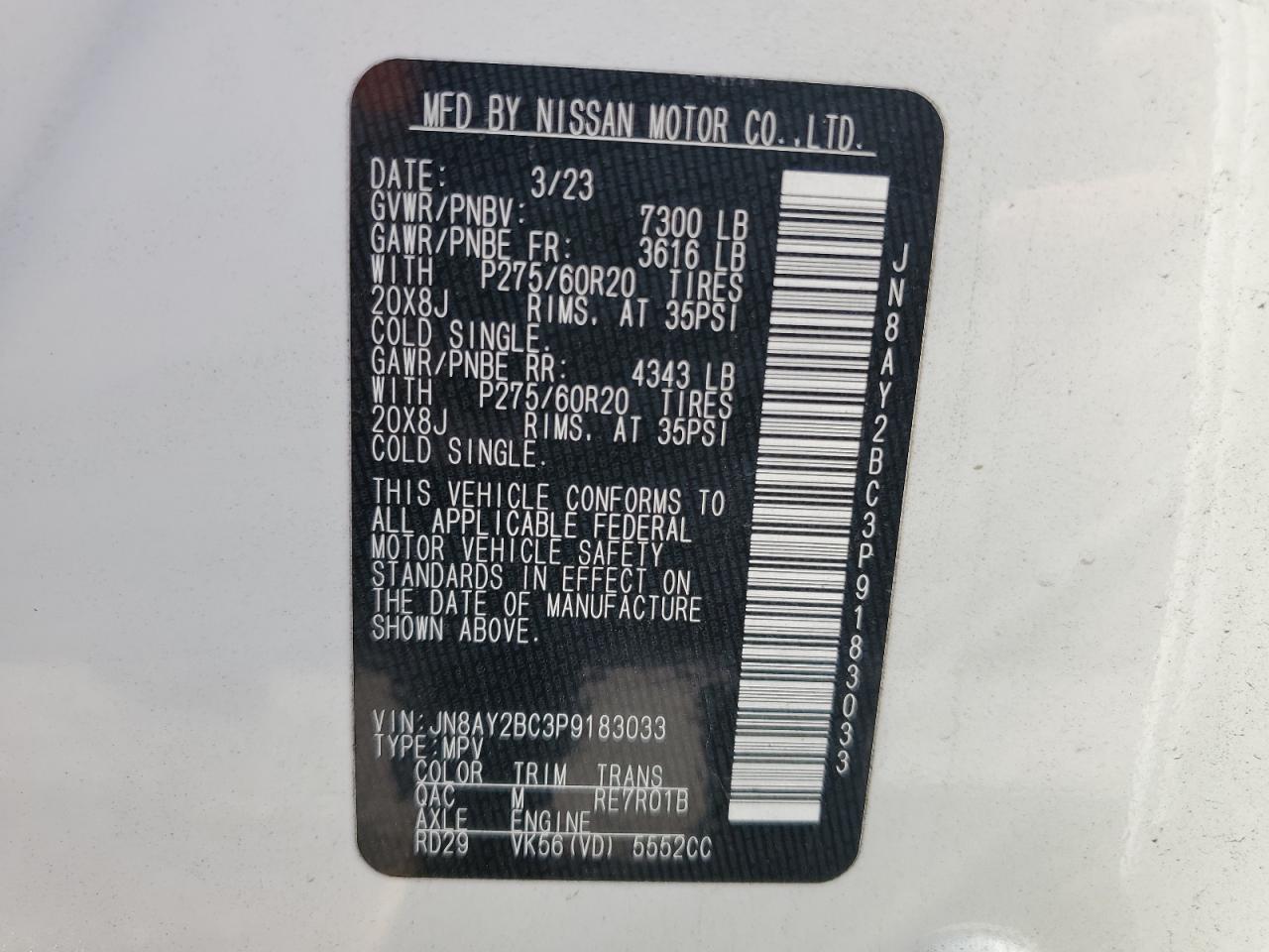 JN8AY2BC3P9183033 2023 Nissan Armada Sl