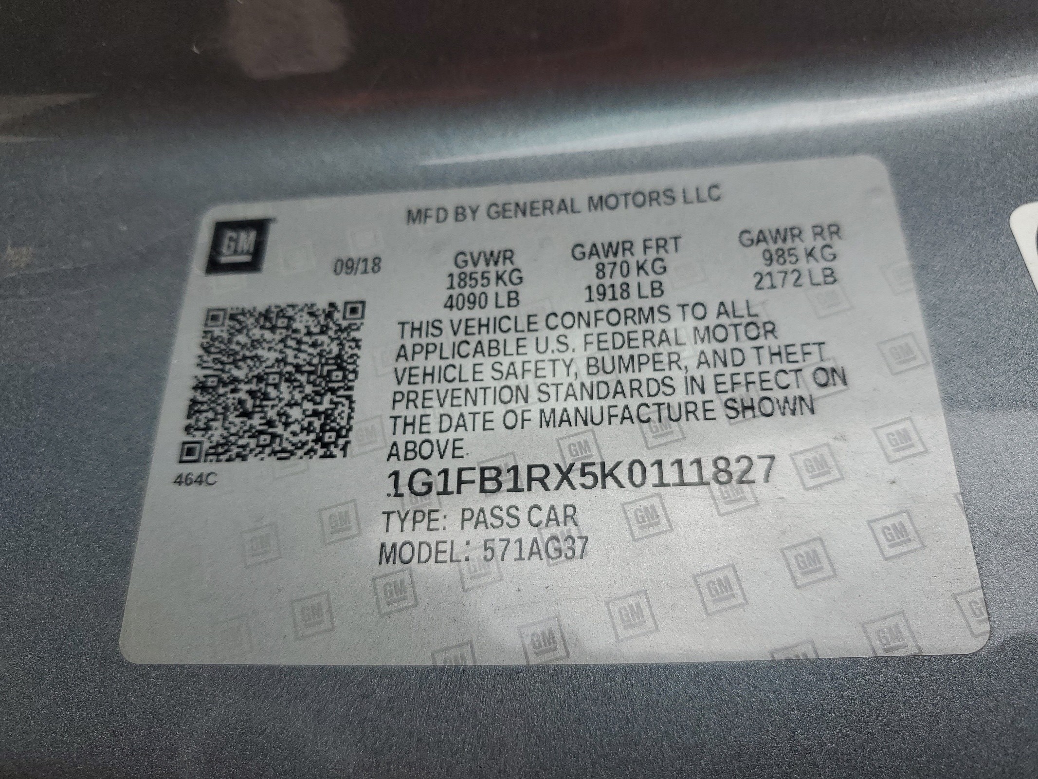 1G1FB1RX5K0111827 2019 Chevrolet Camaro Ls