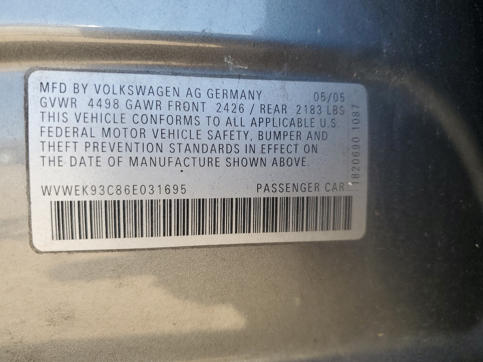 WVWEK93C86E031695 2006 Volkswagen Passat 2.0T Luxury