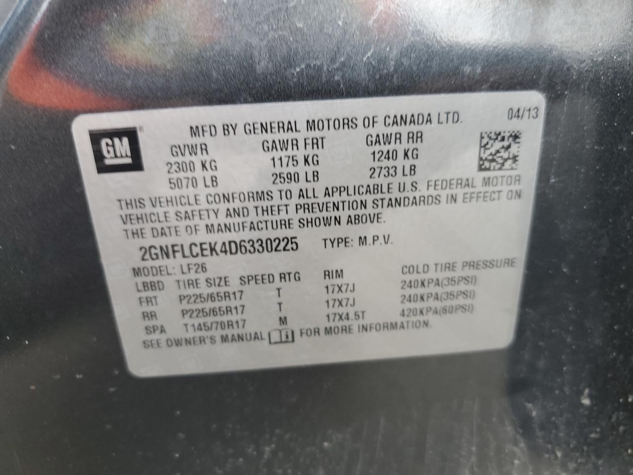 2013 Chevrolet Equinox Ls VIN: 2GNFLCEK4D6330225 Lot: 55638044