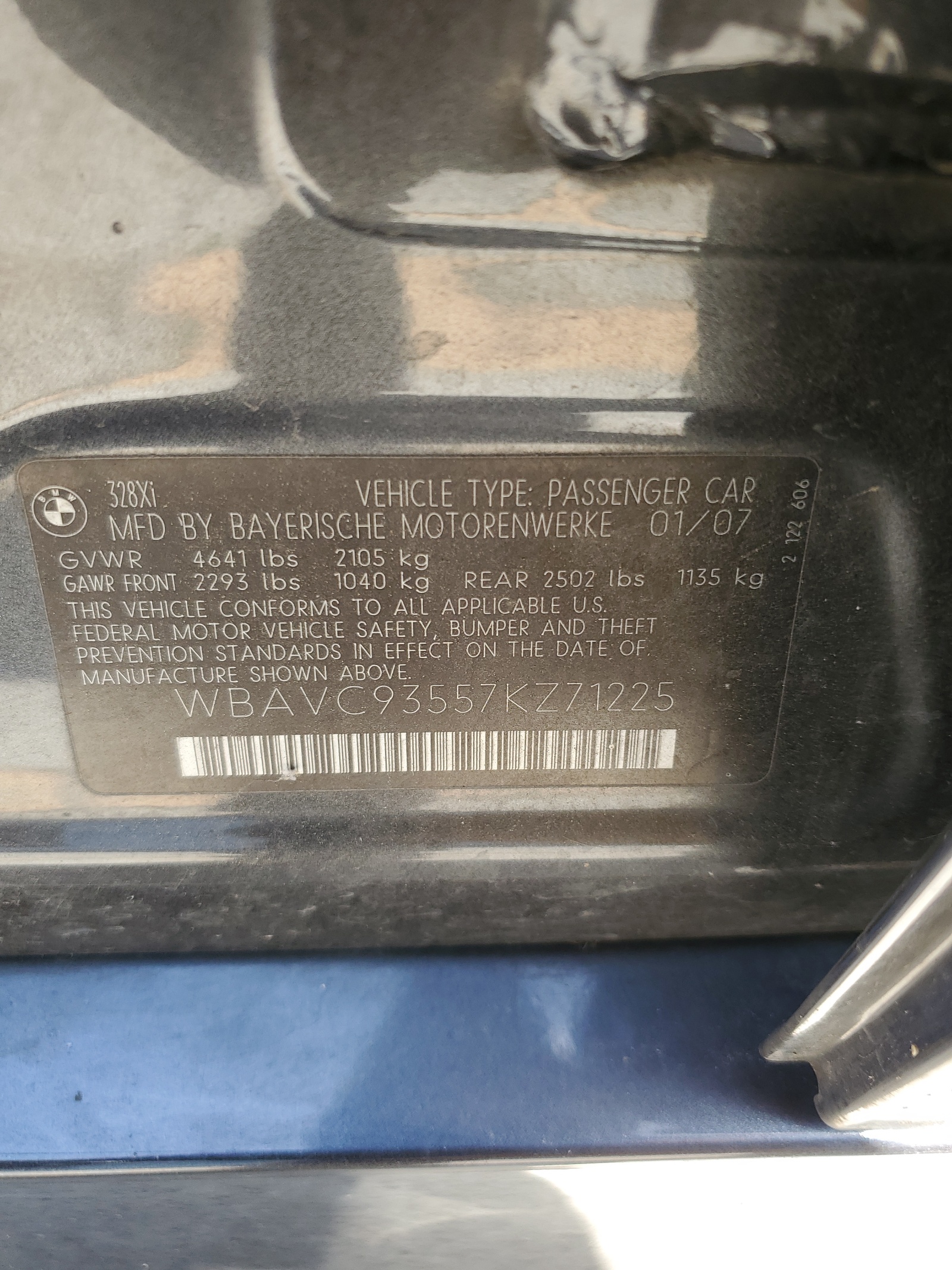 WBAVC93557KZ71225 2007 BMW 328 Xi