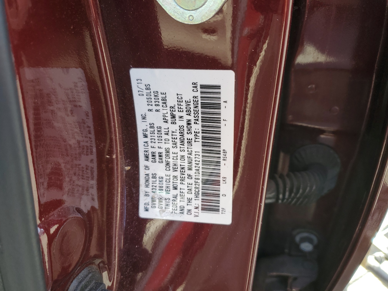 2013 Honda Accord Exl vin: 1HGCR2F81DA242731