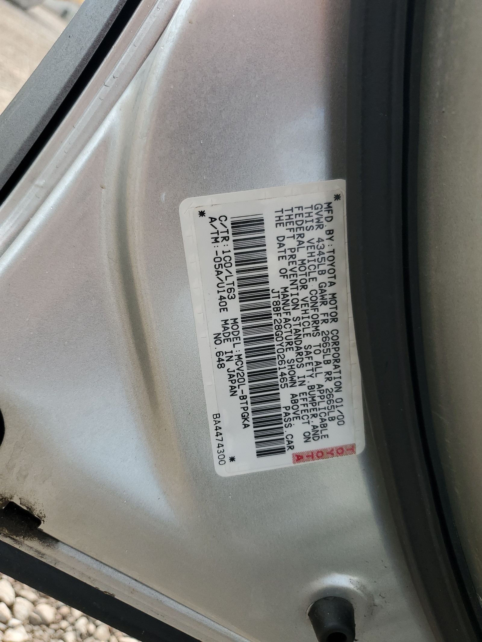 JT8BF28G0Y0261465 2000 Lexus Es 300