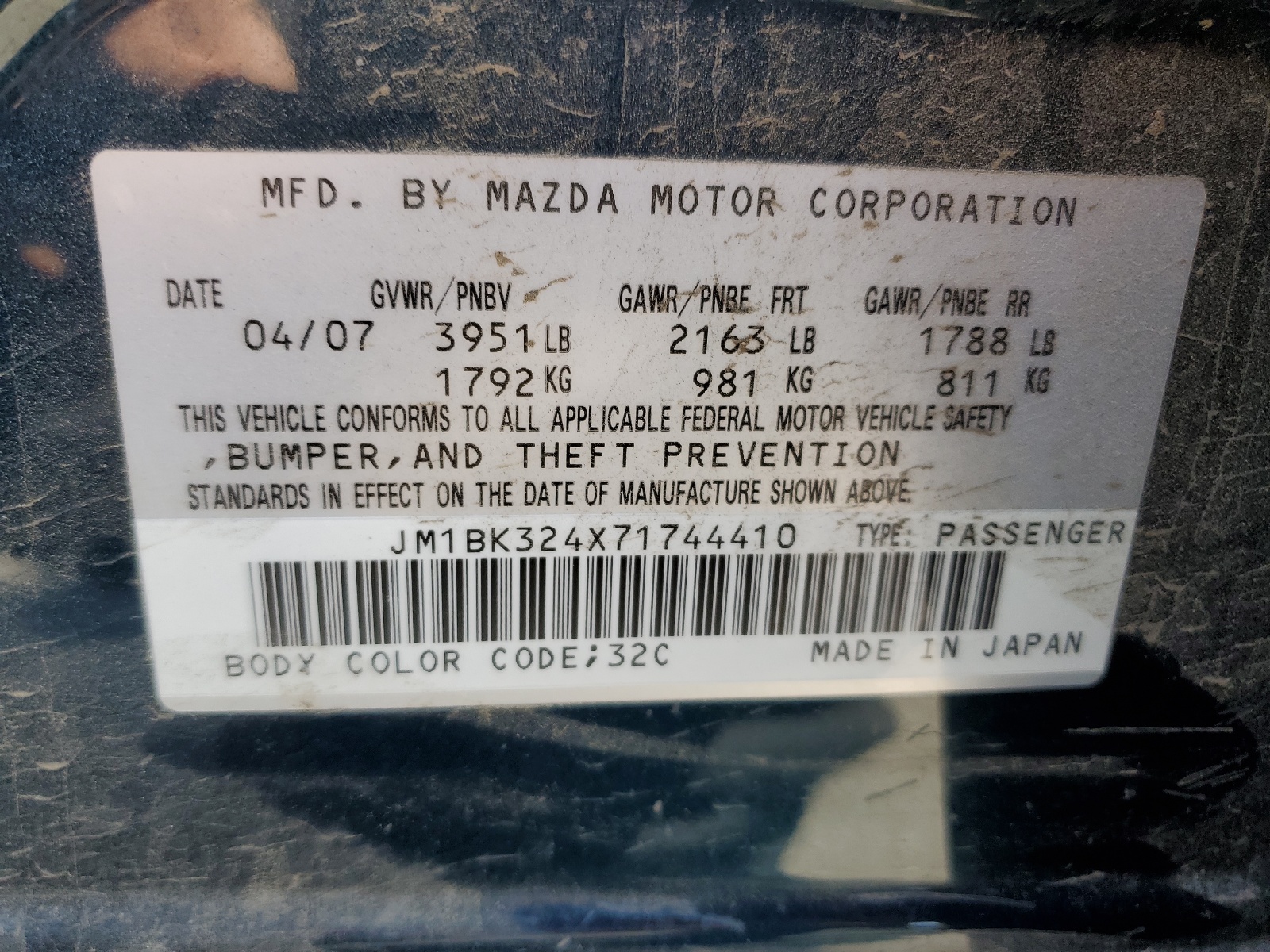JM1BK324X71744410 2007 Mazda 3 S