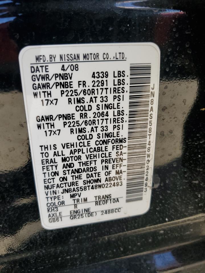 2008 Nissan Rogue S VIN: JN8AS58T48W022493 Lot: 56740544