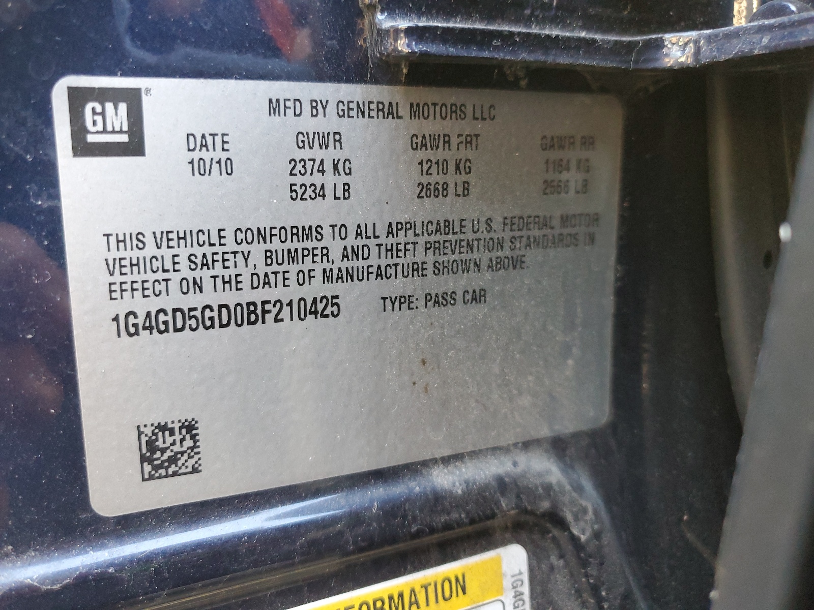 1G4GD5GD0BF210425 2011 Buick Lacrosse Cxl