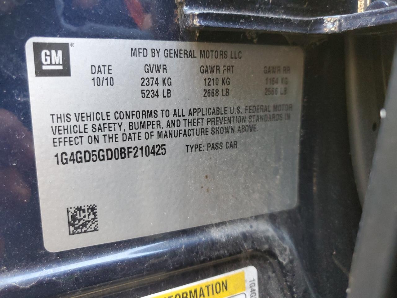 2011 Buick Lacrosse Cxl VIN: 1G4GD5GD0BF210425 Lot: 53570964