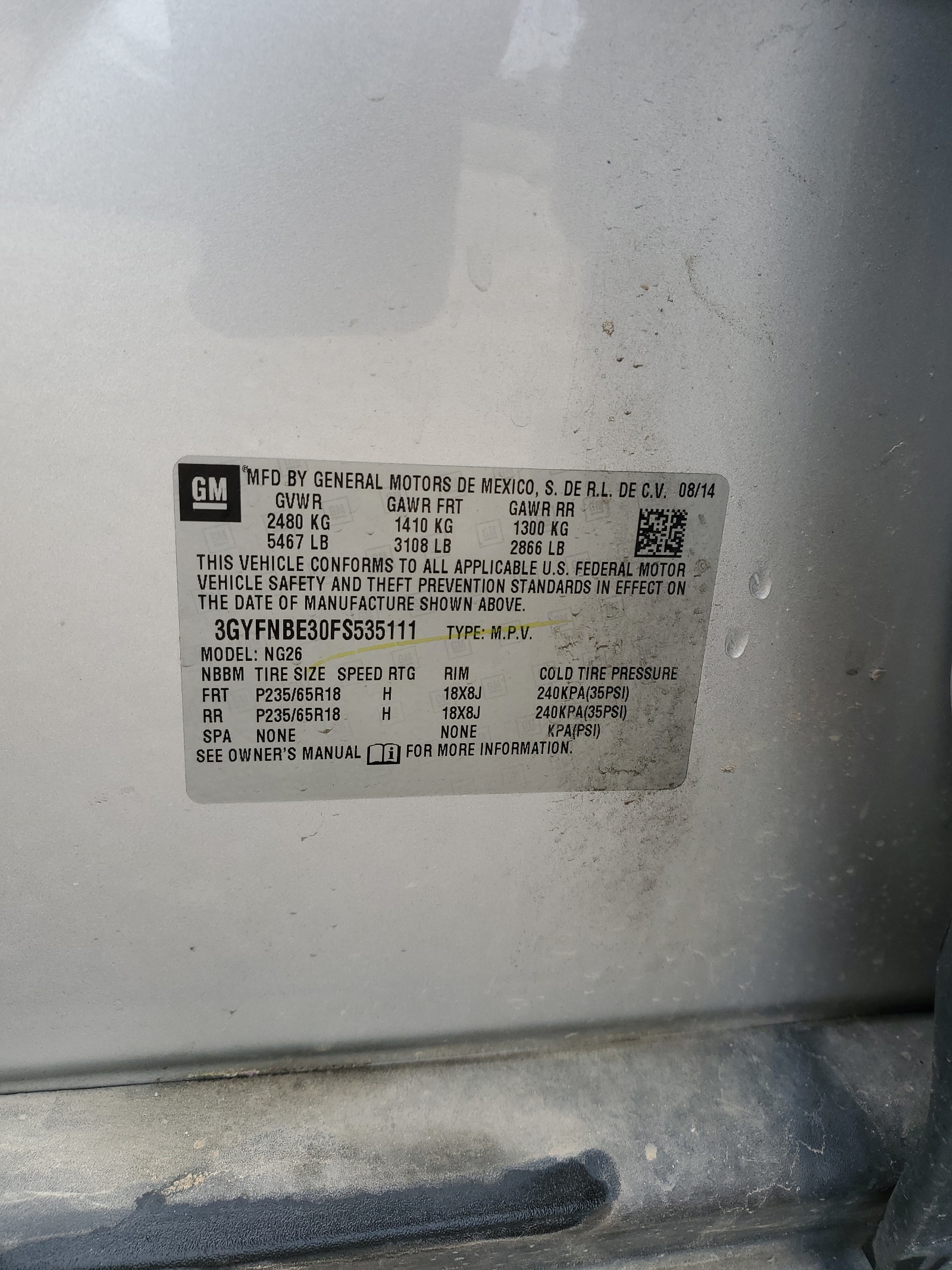 3GYFNBE30FS535111 2015 Cadillac Srx Luxury Collection