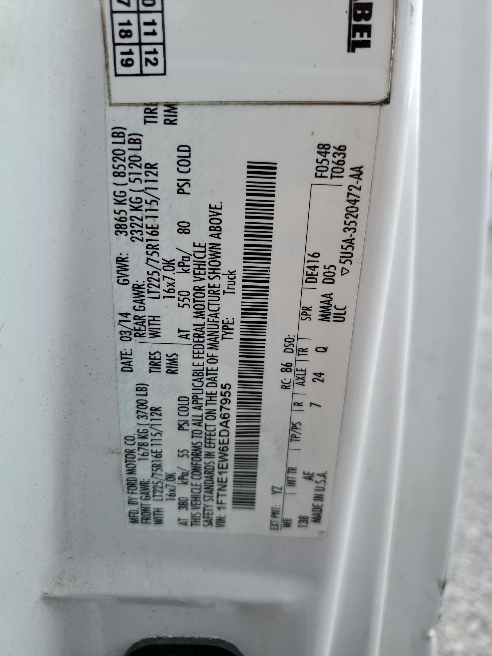 1FTNE1EW6EDA67955 2014 Ford Econoline E150 Van