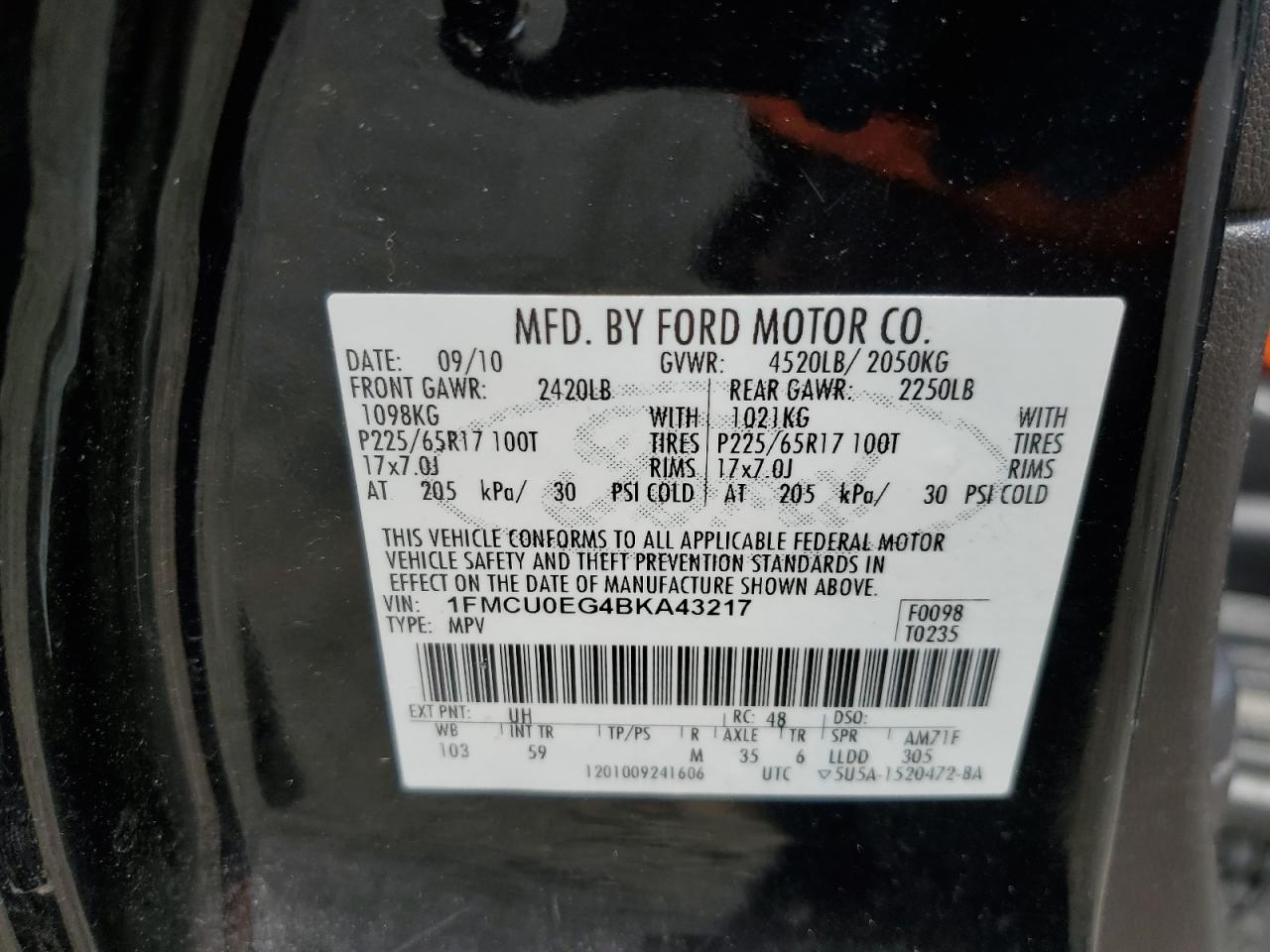 1FMCU0EG4BKA43217 2011 Ford Escape Limited