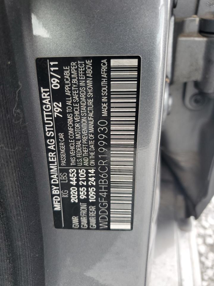 2012 Mercedes-Benz C 250 VIN: WDDGF4HB6CR199930 Lot: 54541264