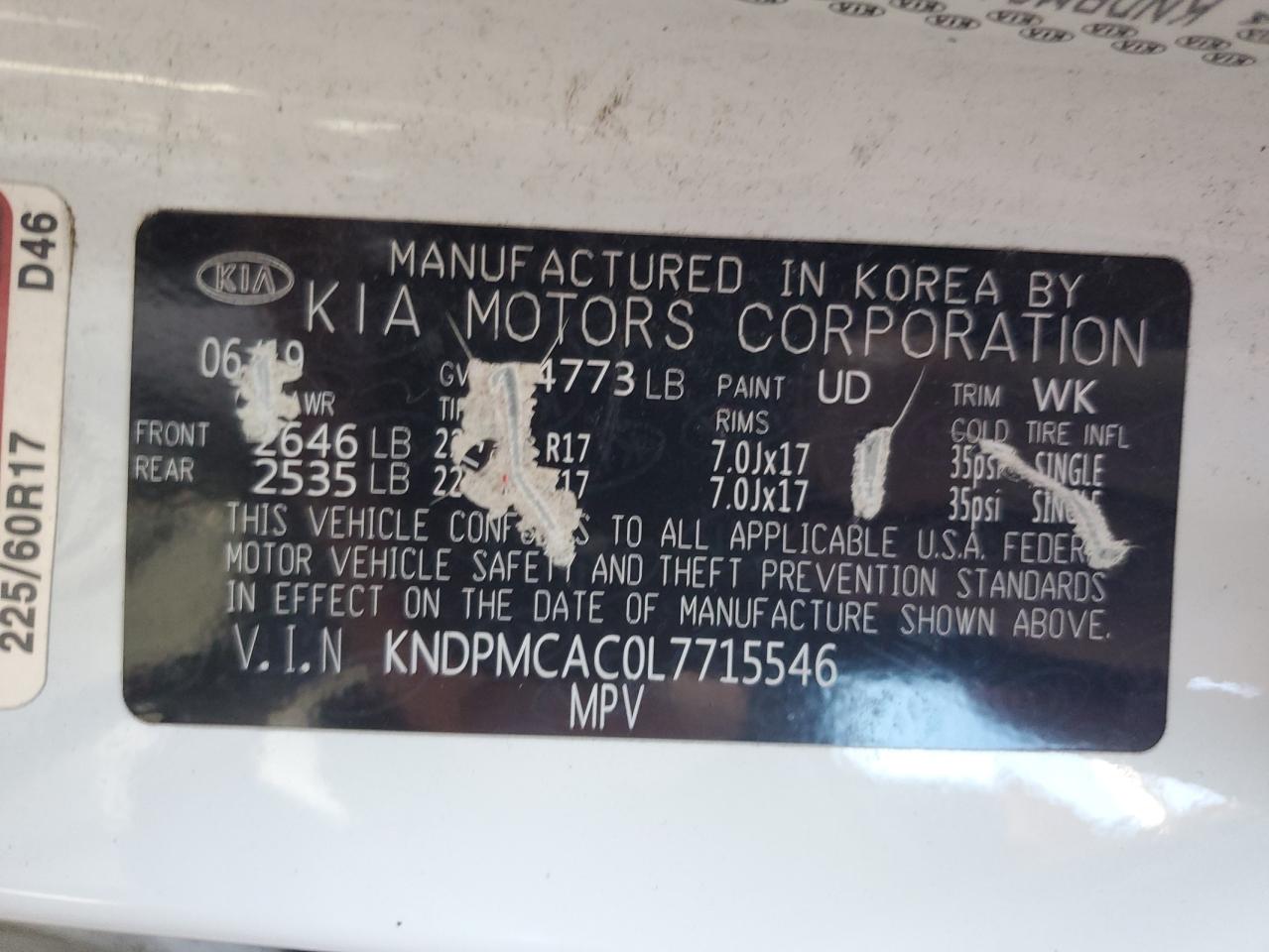 KNDPMCAC0L7715546 2020 Kia Sportage Lx