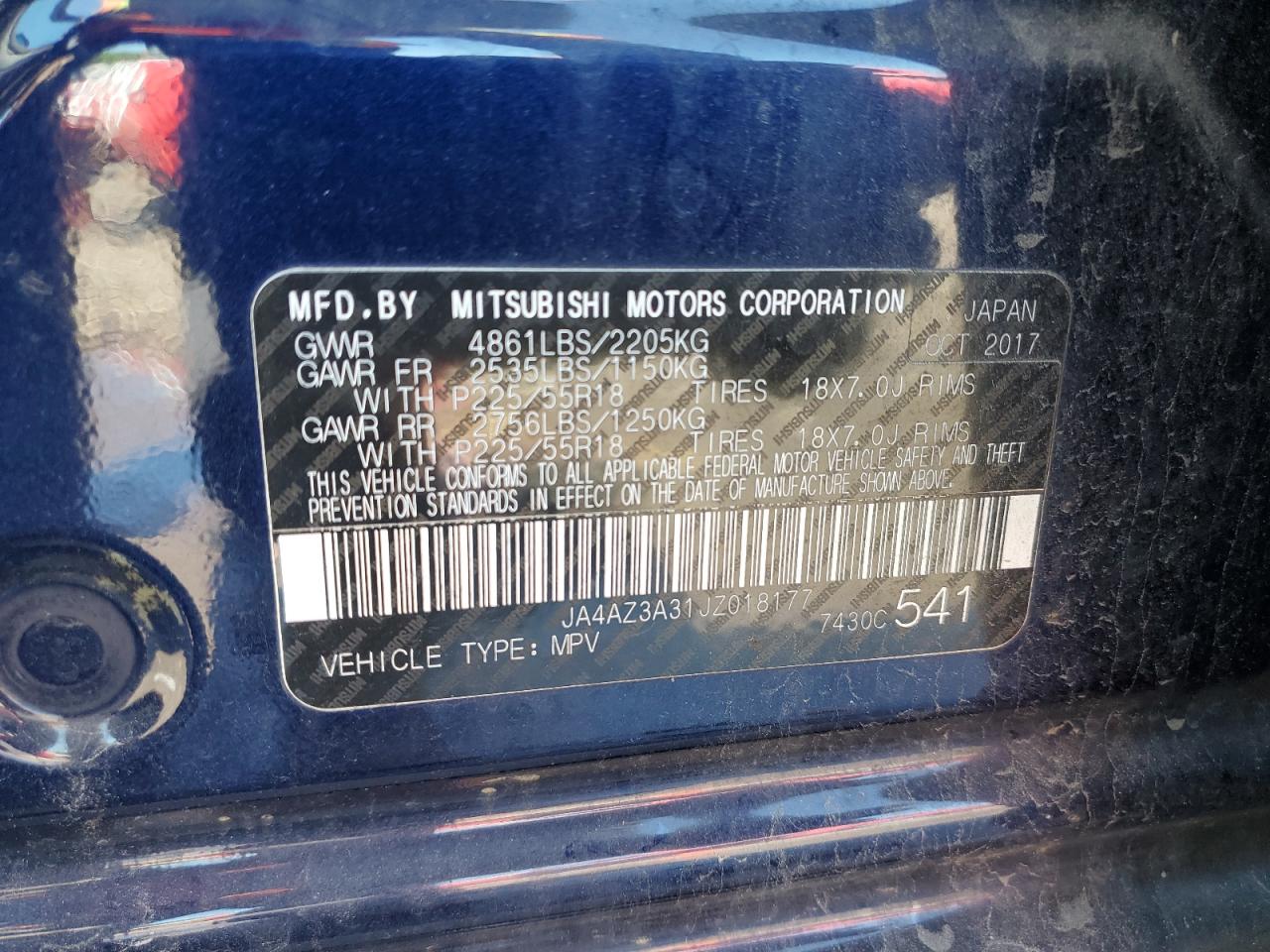 2018 Mitsubishi Outlander Se VIN: JA4AZ3A31JZ018177 Lot: 54242774