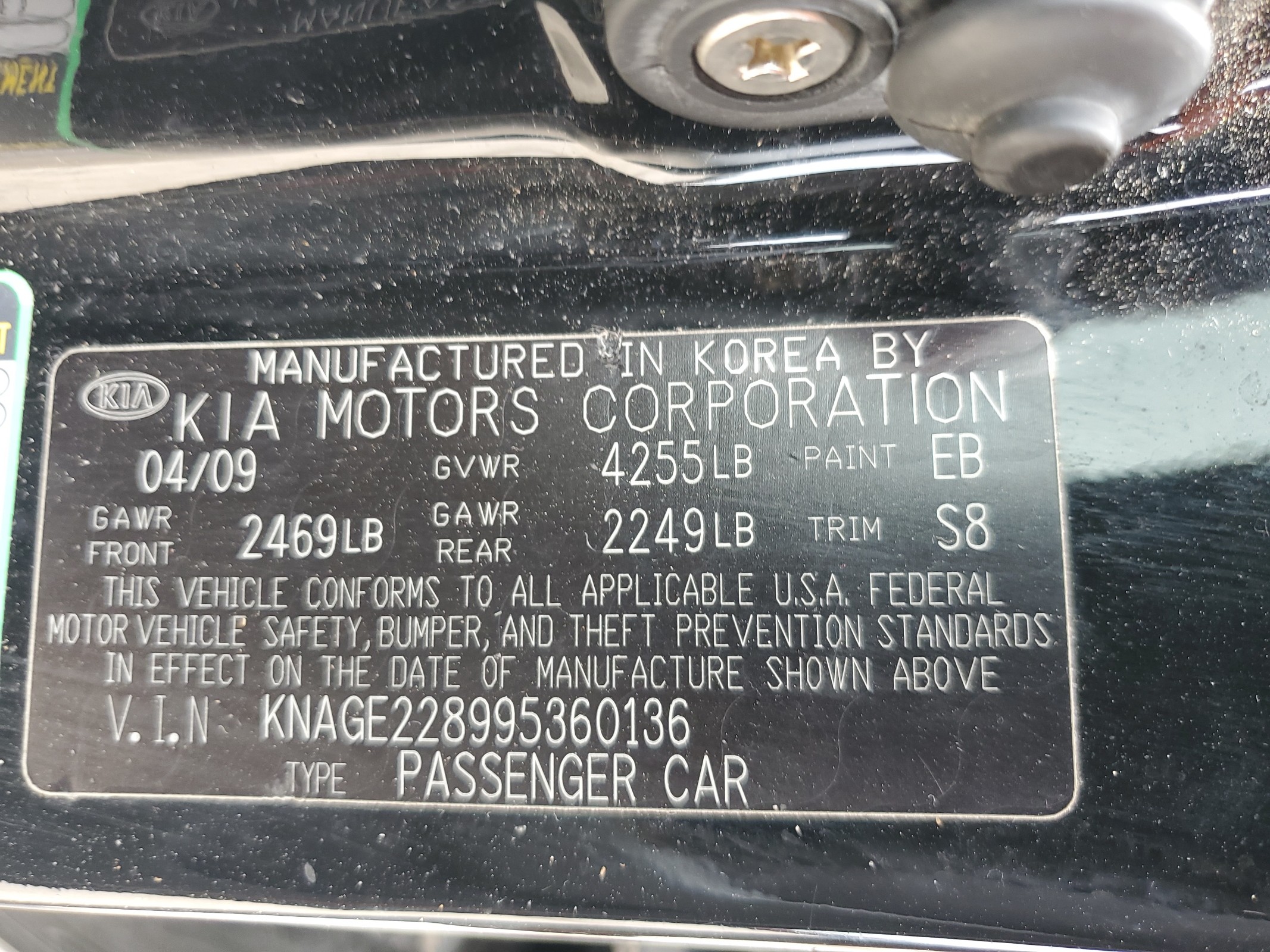 KNAGE228995360136 2009 Kia Optima Lx