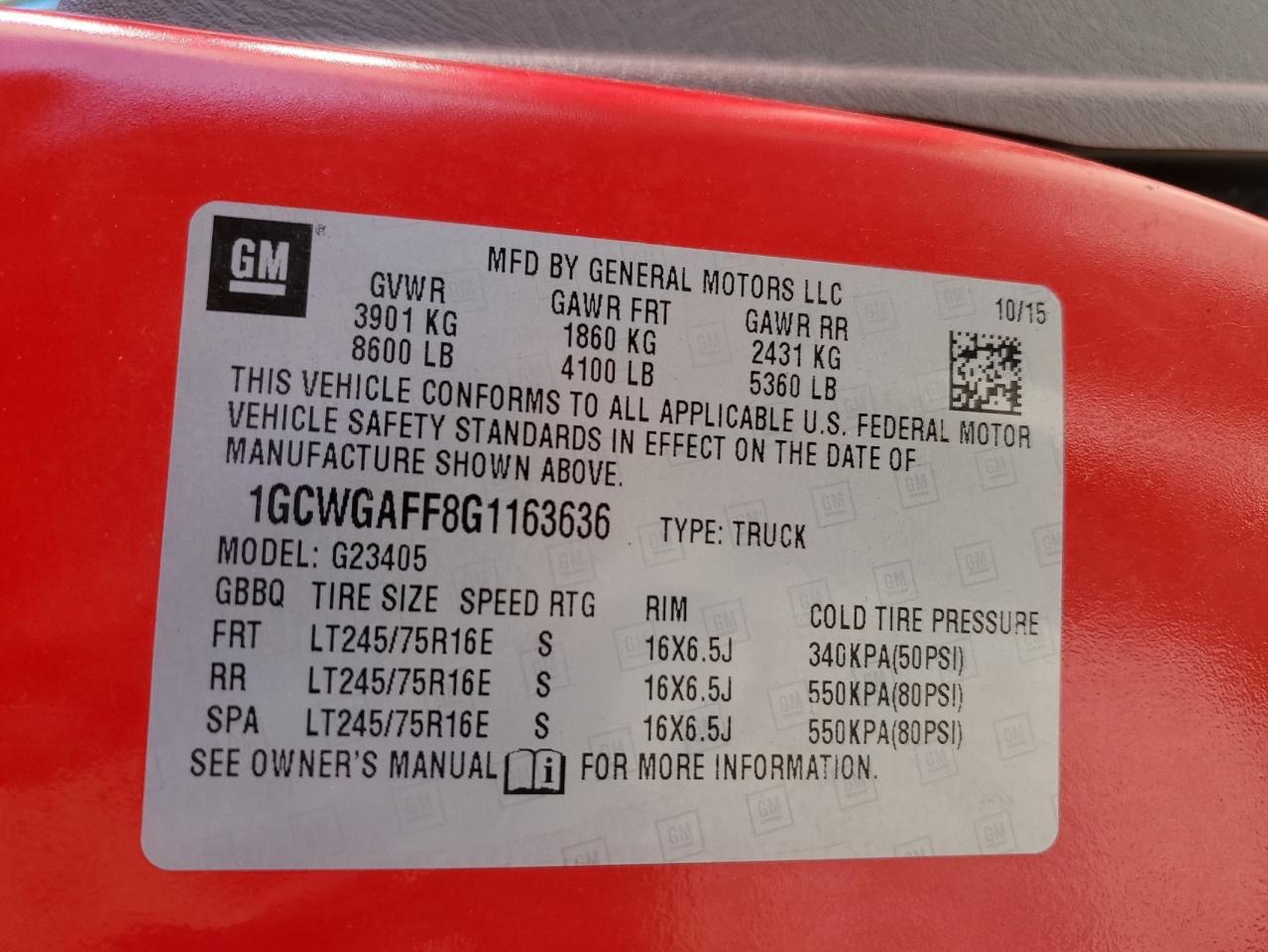 1GCWGAFF8G1163636 CHEVROLET EXPRESS 2016