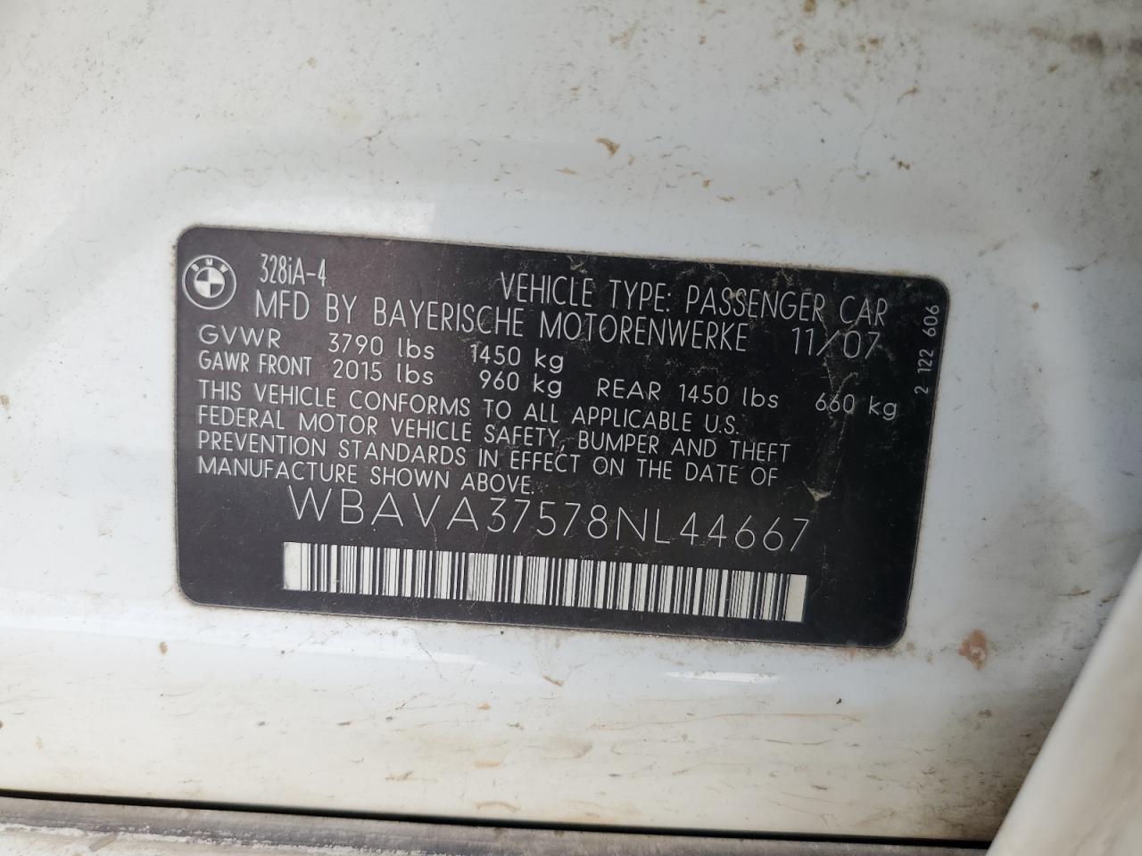 2008 BMW 328 I VIN: WBAVA37578NL44667 Lot: 54739684