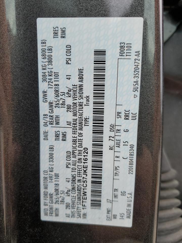 2018 Ford F150 Supercrew VIN: 1FTEW1C57JKE16120 Lot: 54563314