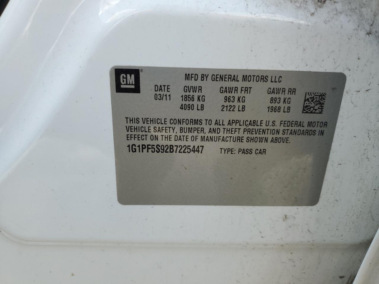 2011 Chevrolet Cruze Lt VIN: 1G1PF5S92B7225447 Lot: 53860544